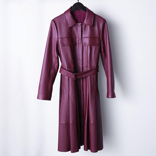 Elegant Burgundy Leather Trench Coat