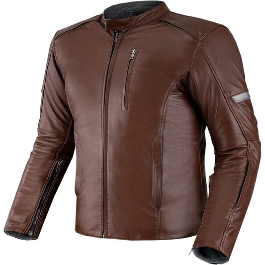 Brown Leather Motorcycle Jacket with Zipper Details