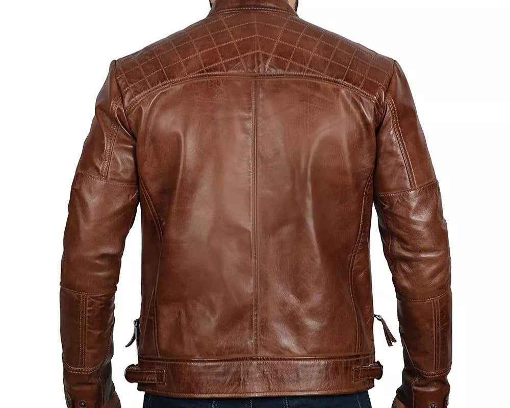 Men's Brown Leather Biker Jacket – Premium Distressed Finish