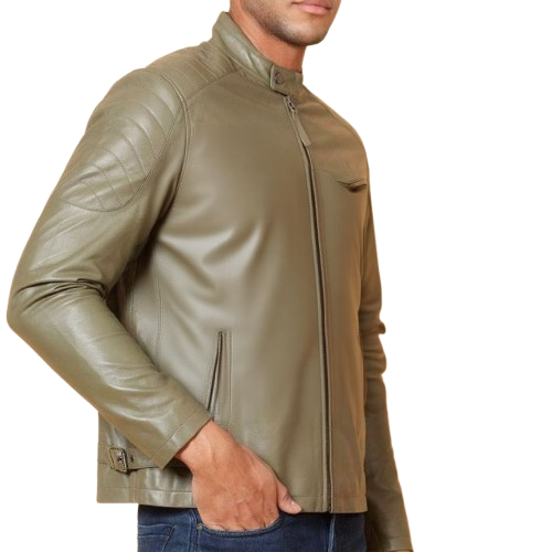 Stylish Men's Olive Green Leather Jacket - Premium Fashion Outerwear
