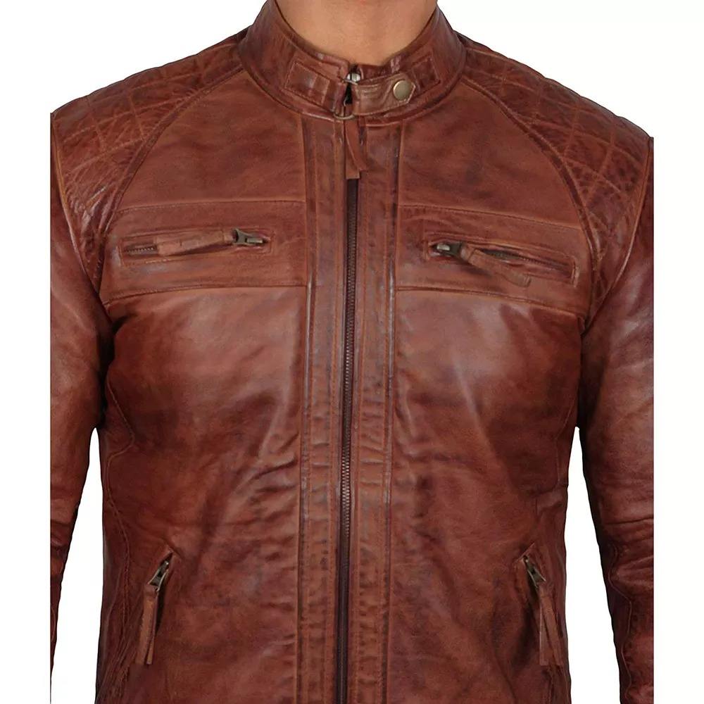 Men's Brown Leather Biker Jacket – Premium Distressed Finish
