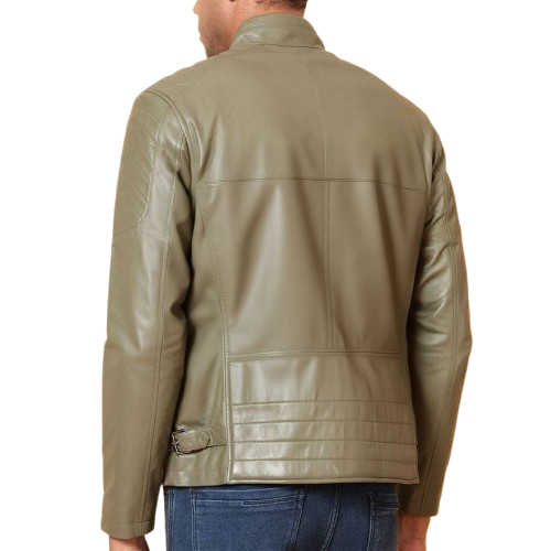 Stylish Men's Olive Green Leather Jacket - Premium Fashion Outerwear