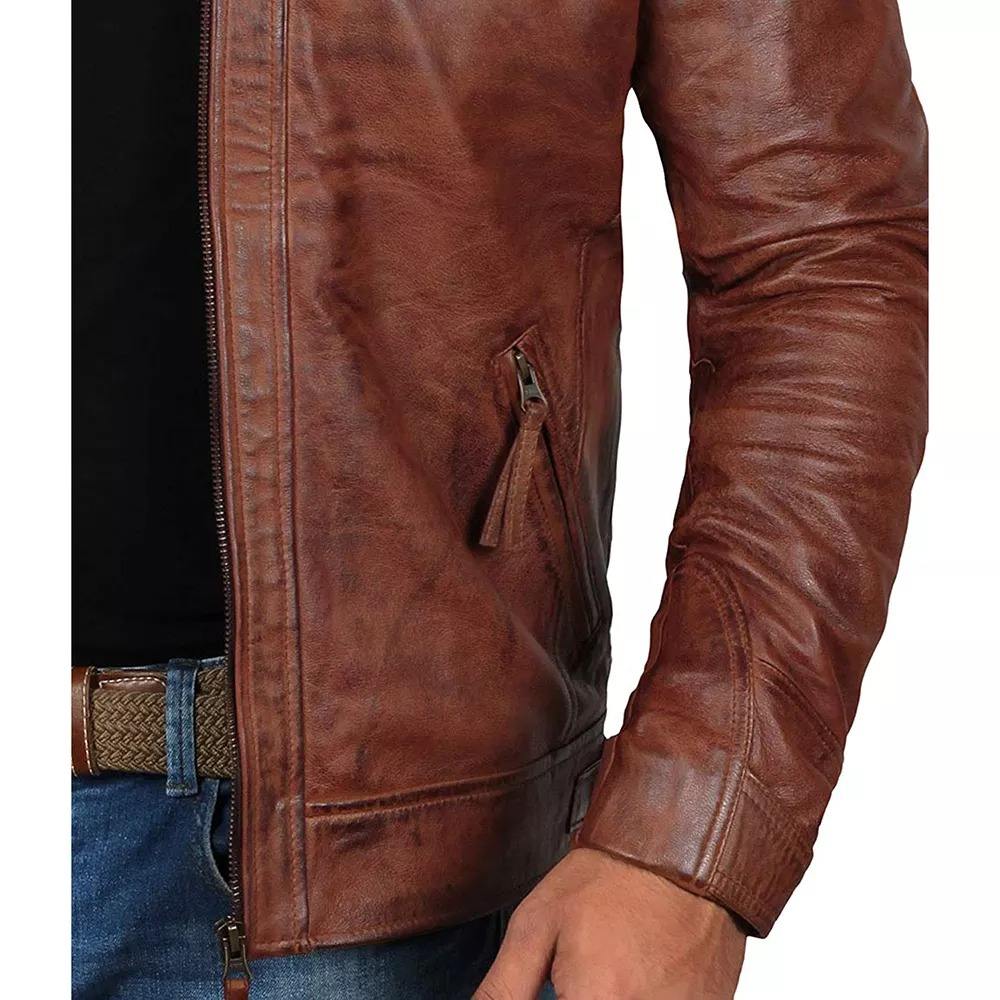 Men's Brown Leather Biker Jacket – Premium Distressed Finish
