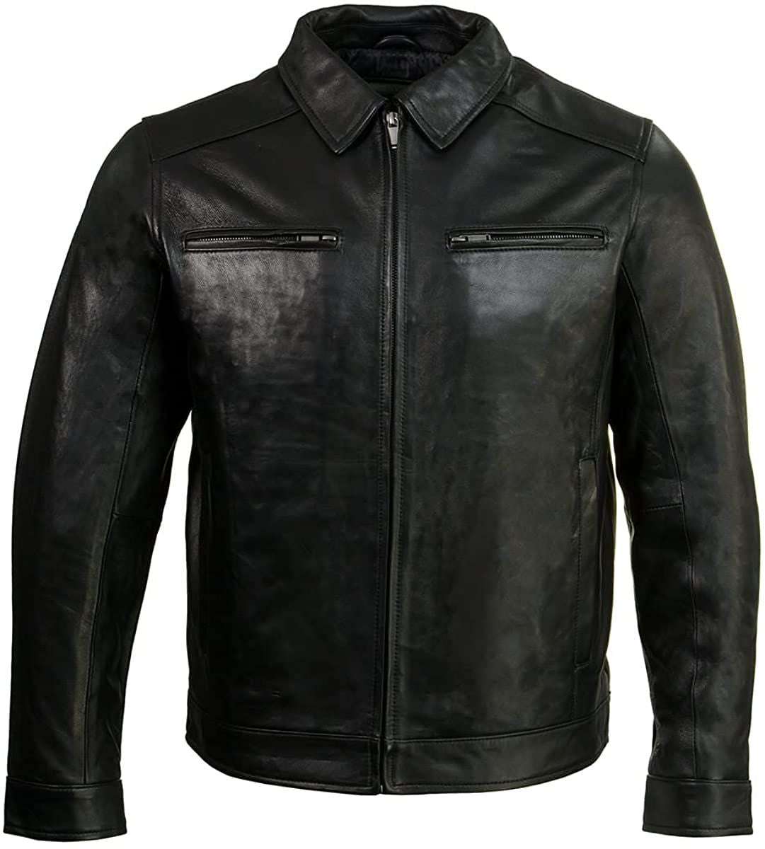 Classic Black Leather Zip-Up Jacket