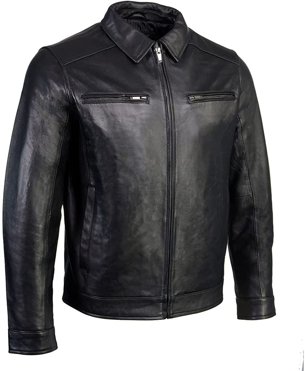 Classic Black Leather Zip-Up Jacket