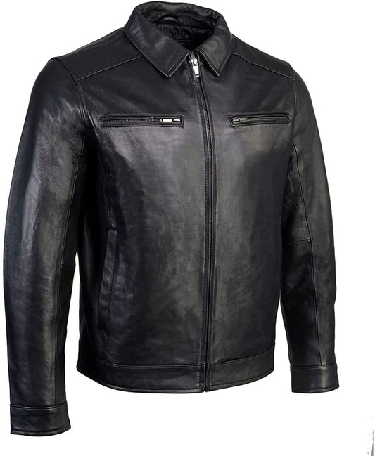 Classic Black Leather Zip-Up Jacket