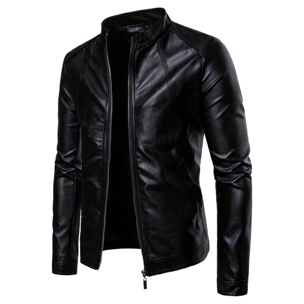 Men's Slim Fit Black Faux Leather Jacket – Street Style Biker Look