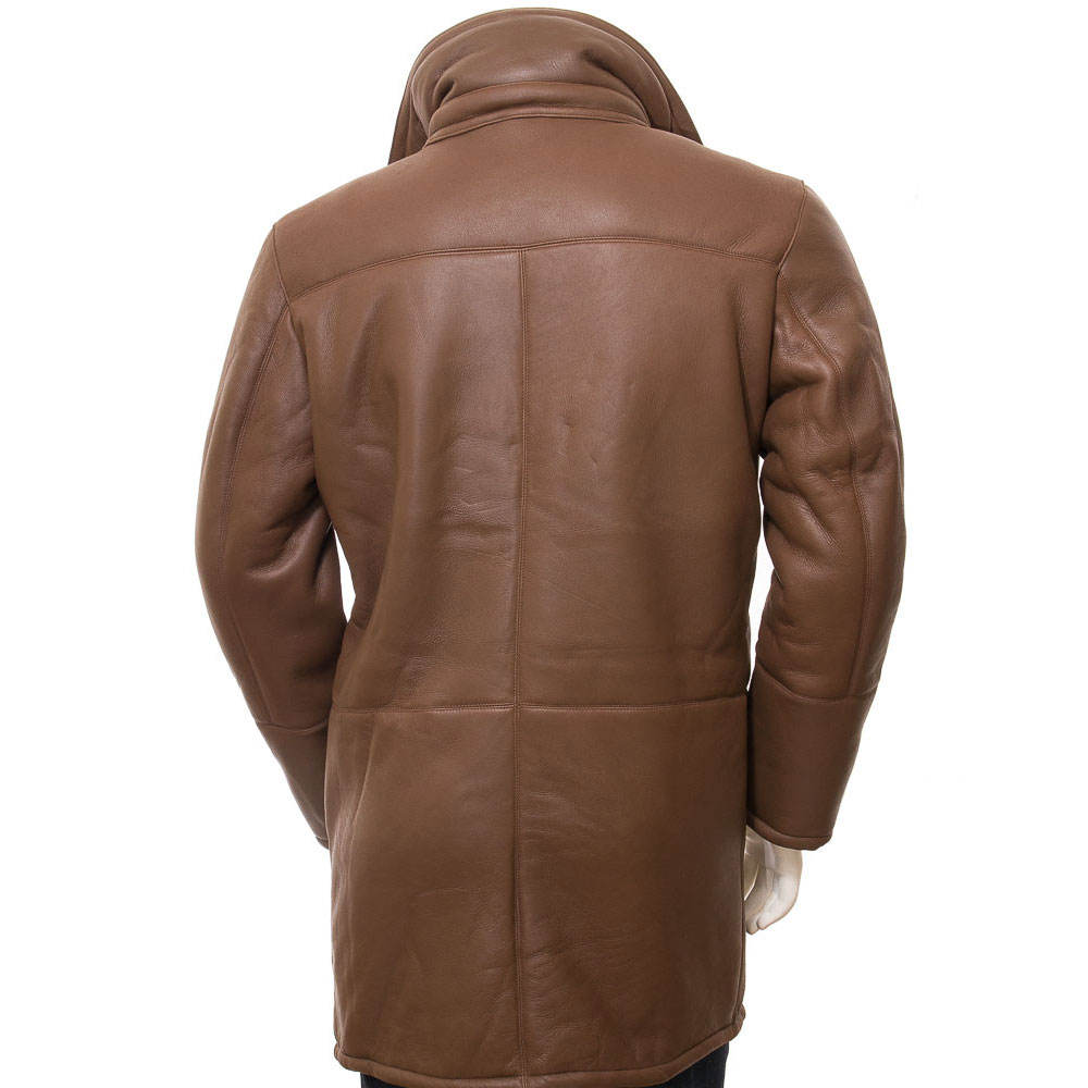 Men's Premium Brown Leather Overcoat – Classic & Cozy Winter Wear