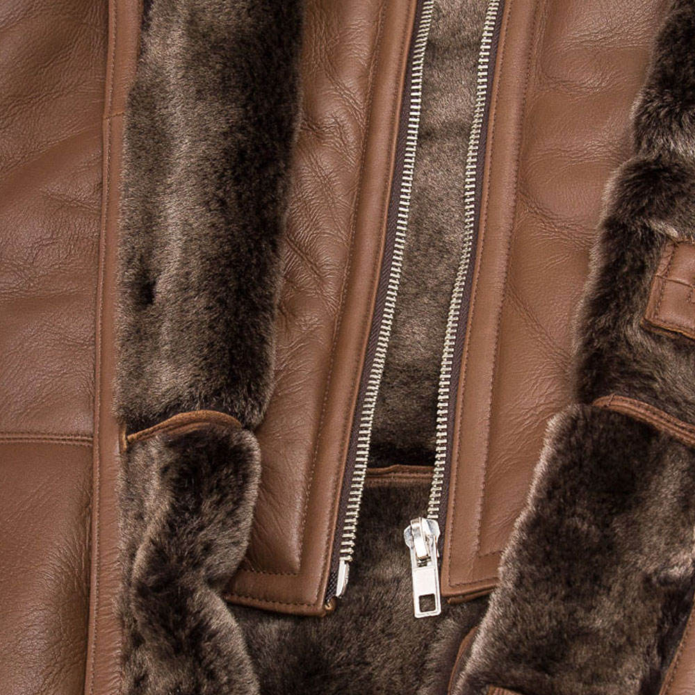 Men's Premium Brown Leather Overcoat – Classic & Cozy Winter Wear