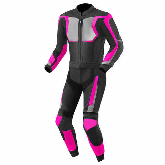 Racing Women Motorcycle Jacket, Biker Racing Suit, Pink Combination Ladies Motorbike Suit