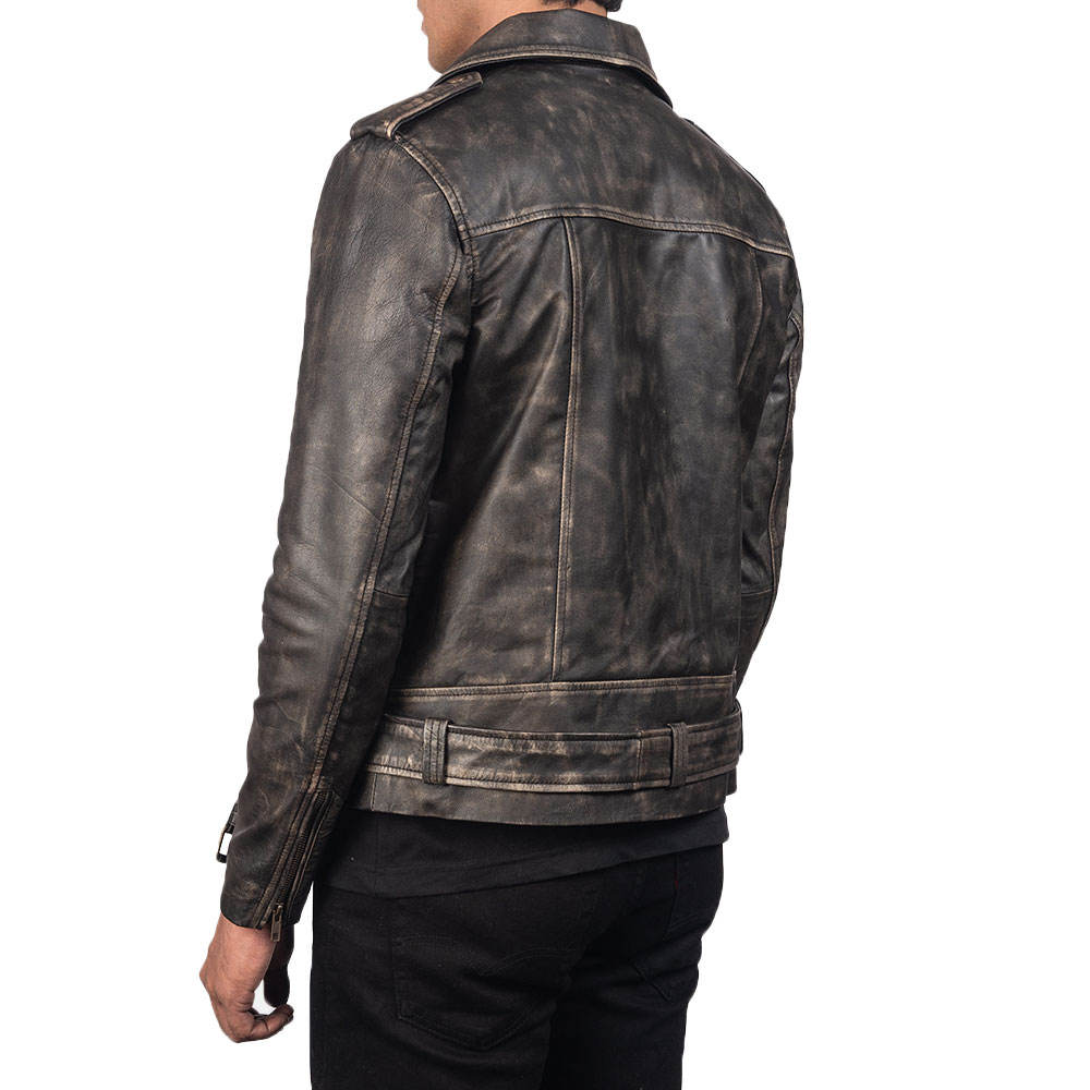 Men's Black Distressed Leather Biker Jacket