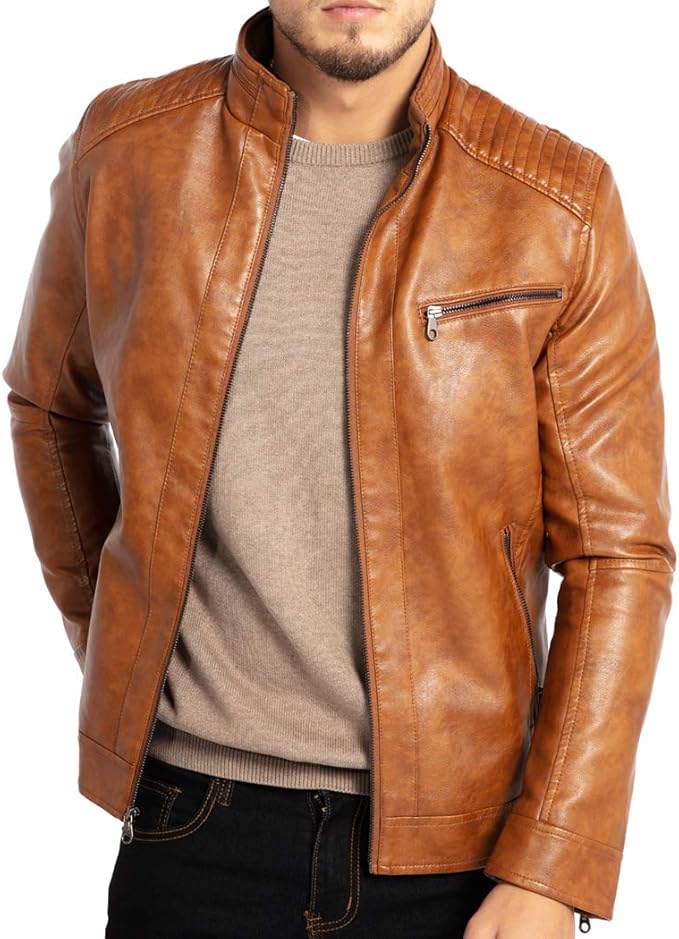 Men's Premium Light Brown Leather Jacket Stylish & Durable Street Wear