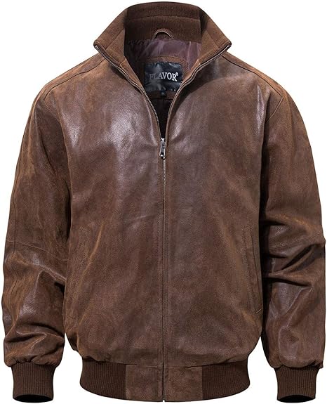 RIDIX Men’s Waxed Brown New Bomber Jacket Ribbed Cuffs & Zipper Closure