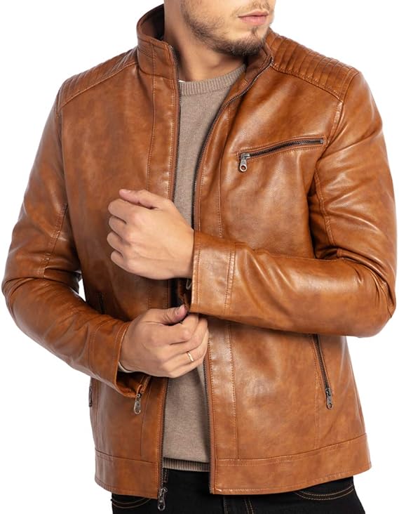 Men's Premium Light Brown Leather Jacket Stylish & Durable Street Wear