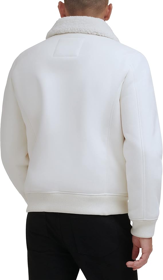 RIDIX Mens Suede Leathee Off White Color Bomber Jacket With Faux Fur Collar