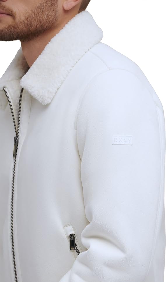 RIDIX Mens Suede Leathee Off White Color Bomber Jacket With Faux Fur Collar