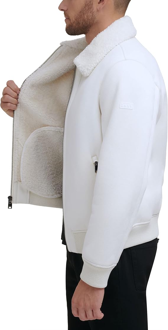 RIDIX Mens Suede Leathee Off White Color Bomber Jacket With Faux Fur Collar